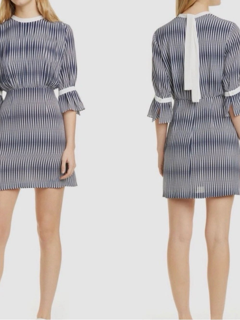 Reiss Striped Navy and White Short Sleeve Mini Dress